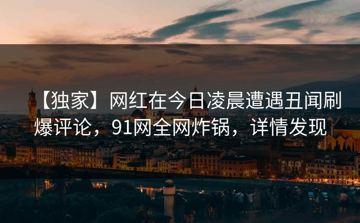 【独家】网红在今日凌晨遭遇丑闻刷爆评论，91网全网炸锅，详情发现